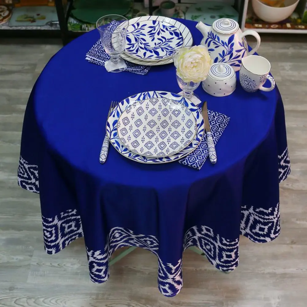 Фото 4 Скатерть на стол Myatashop СК-УЛТ001, круглая, 155x155 см, цвет синий Фото 4 Скатерть на стол Myatashop СК-УЛТ001, круглая, 155x155 см, цвет синий