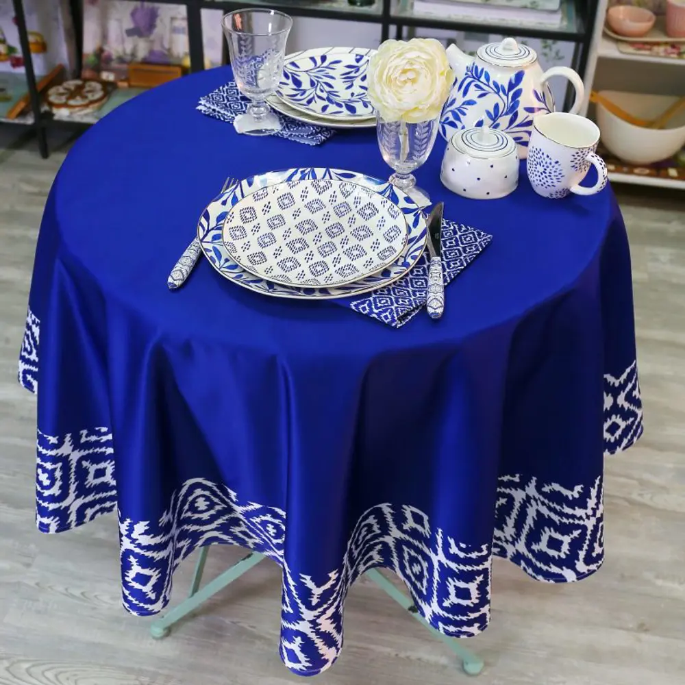 Фото 2 Скатерть на стол Myatashop СК-УЛТ001, круглая, 155x155 см, цвет синий Фото 2 Скатерть на стол Myatashop СК-УЛТ001, круглая, 155x155 см, цвет синий