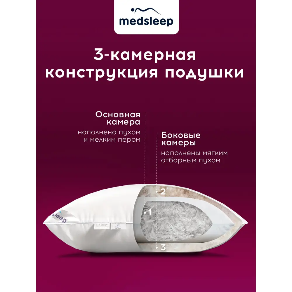 Фото 4 Подушка Medsleep Down Relax for Women 70x70 см хлопок-тик/пух-перо Фото 4 Подушка Medsleep Down Relax for Women 70x70 см хлопок-тик/пух-перо