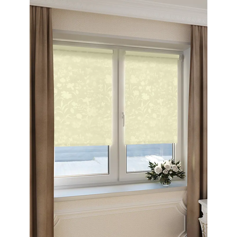 Фото Штора рулонная Domlegrand Ирисы 90x175 см цвет крем