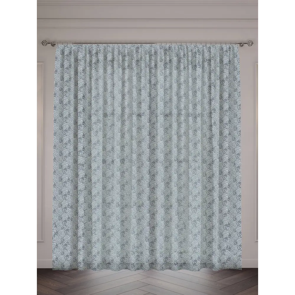 Фото 2 Тюль на шторной ленте Кружево 300x270 см цвет серый/серебристый