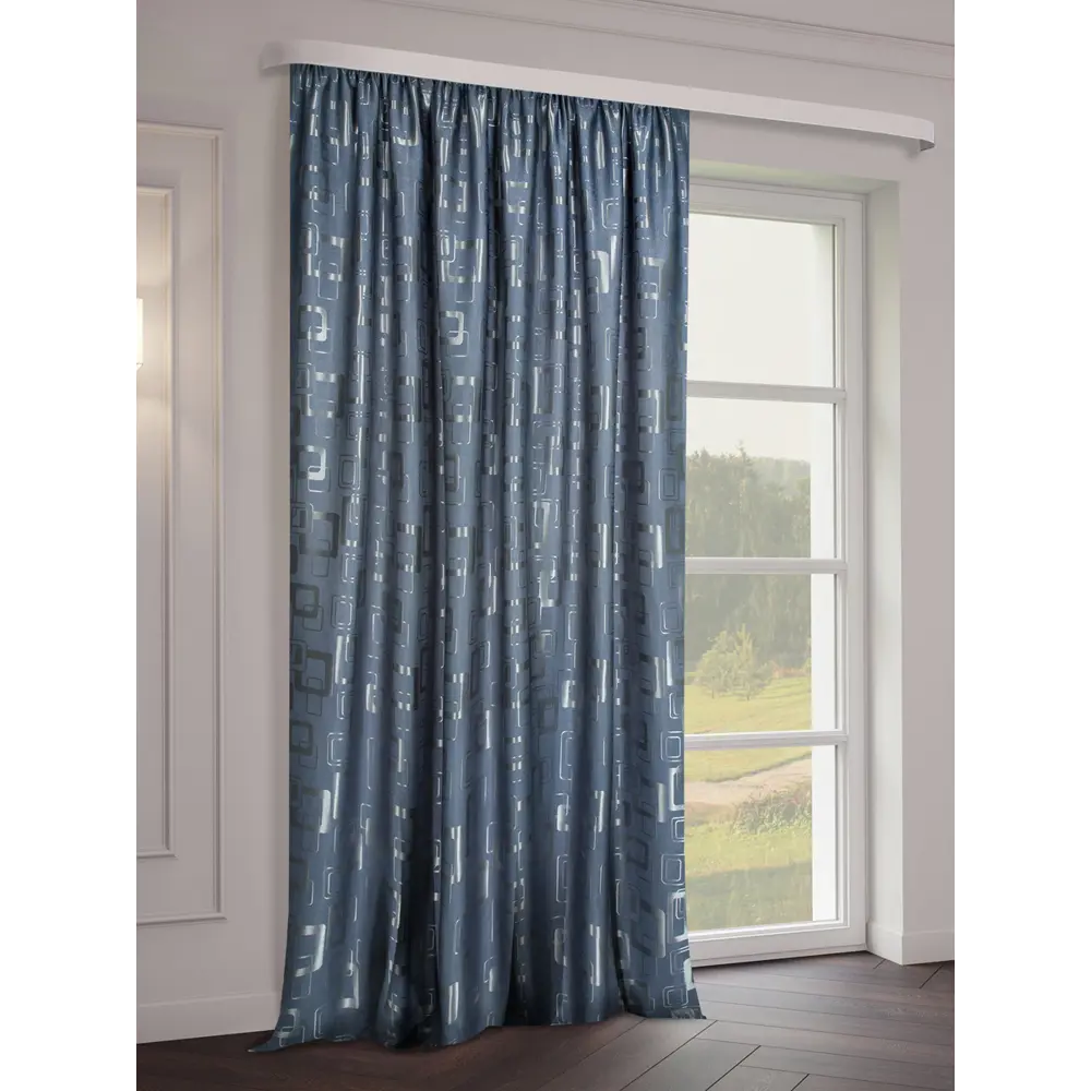 Фото Штора на шторной ленте Ромбики 200x270 см цвет синий Фото Штора на шторной ленте Ромбики 200x270 см цвет синий