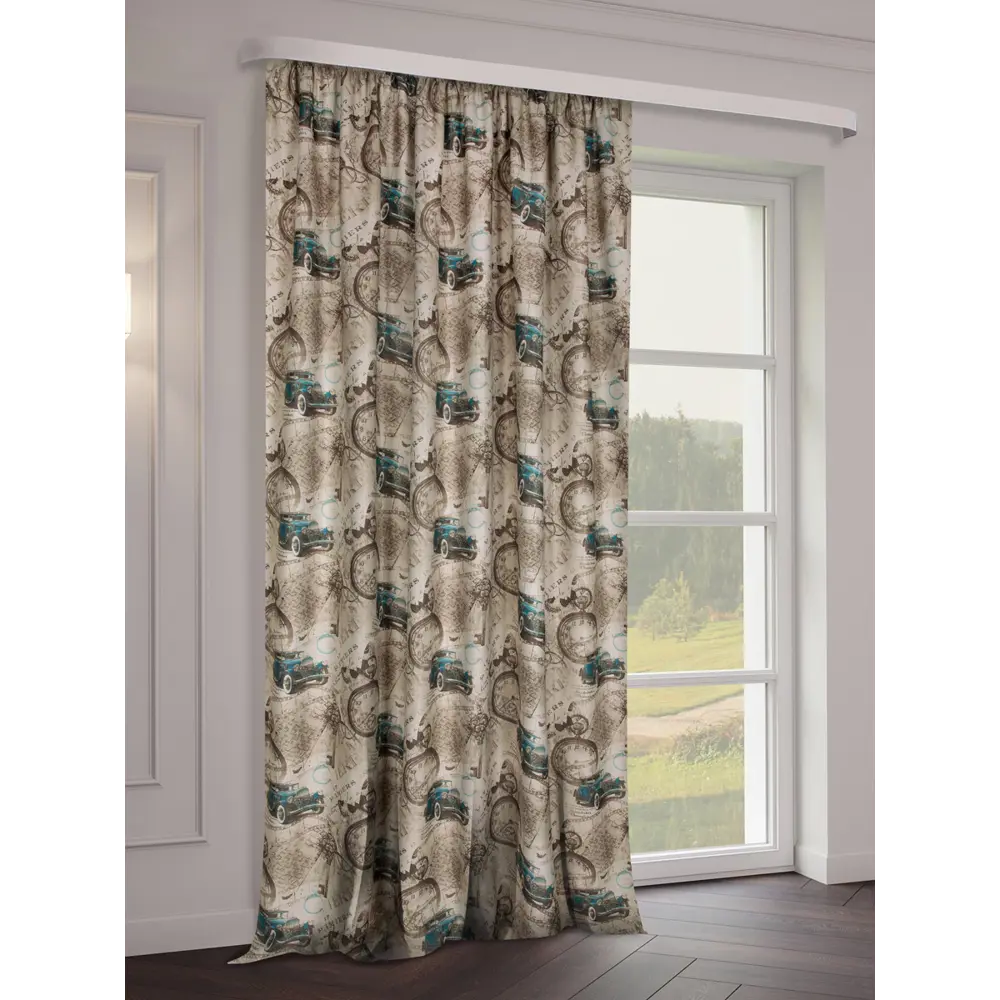 Фото Штора на шторной ленте Время 200x270 см цвет коричневый Фото Штора на шторной ленте Время 200x270 см цвет коричневый