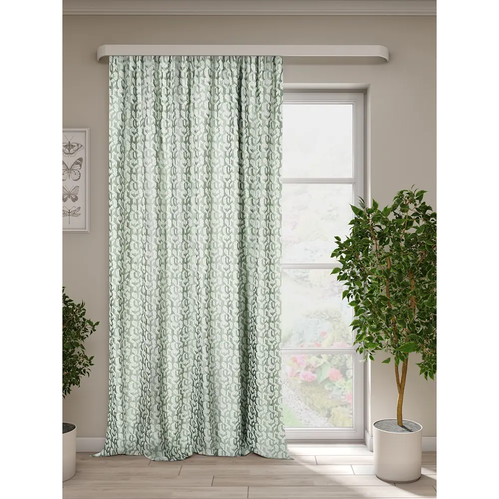 Фото Штора на шторной ленте Антре 200x270 см цвет зеленый Фото Штора на шторной ленте Антре 200x270 см цвет зеленый