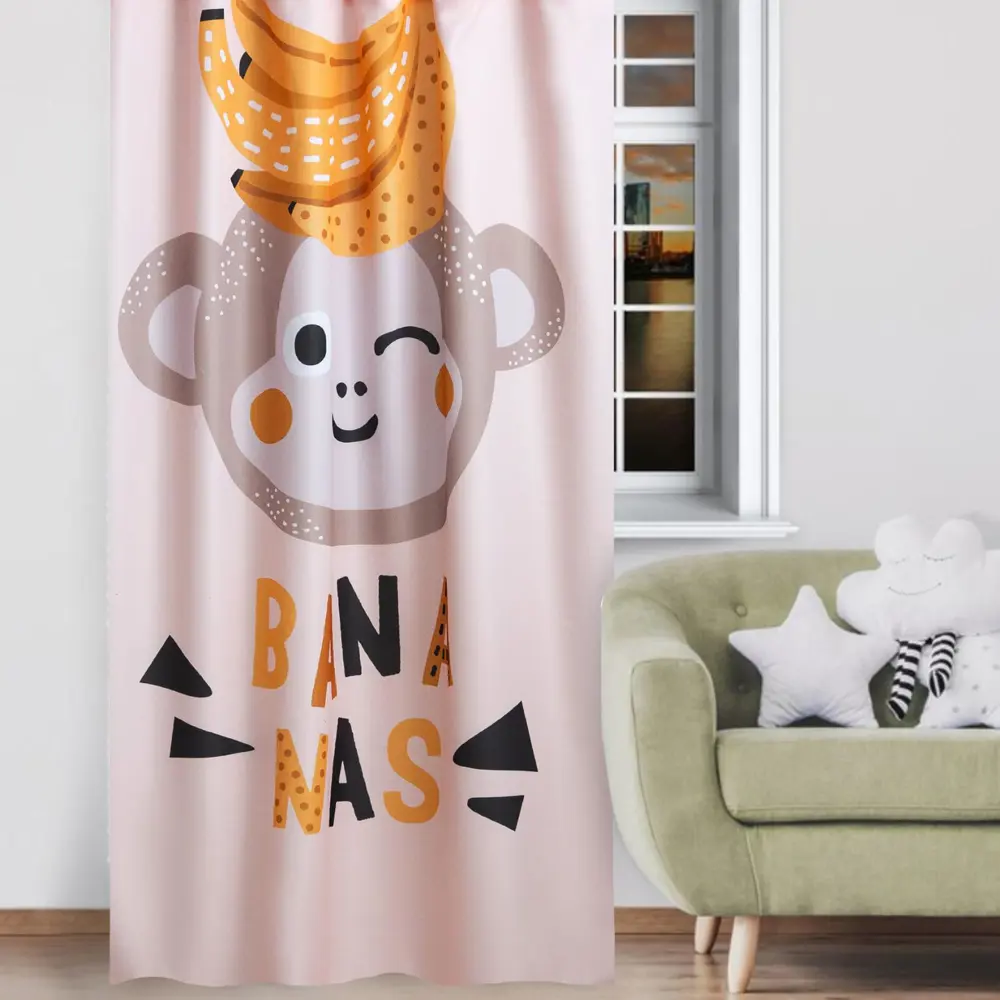 Фото Штора на шторной ленте Bananas 145x260 см цвет бежевый Фото Штора на шторной ленте Bananas 145x260 см цвет бежевый