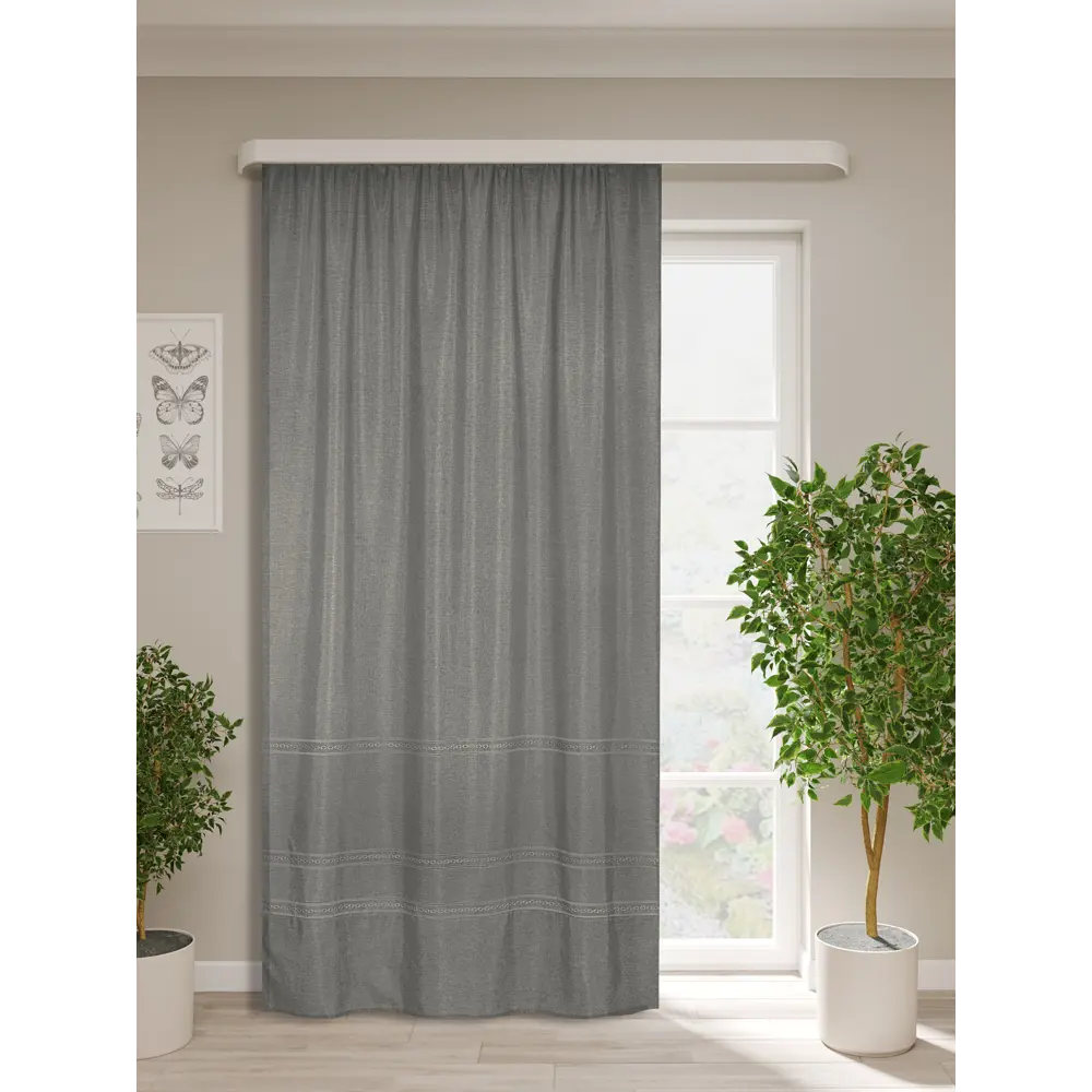 Фото Штора на шторной ленте Канва 160x270 см цвет серый Фото Штора на шторной ленте Канва 160x270 см цвет серый