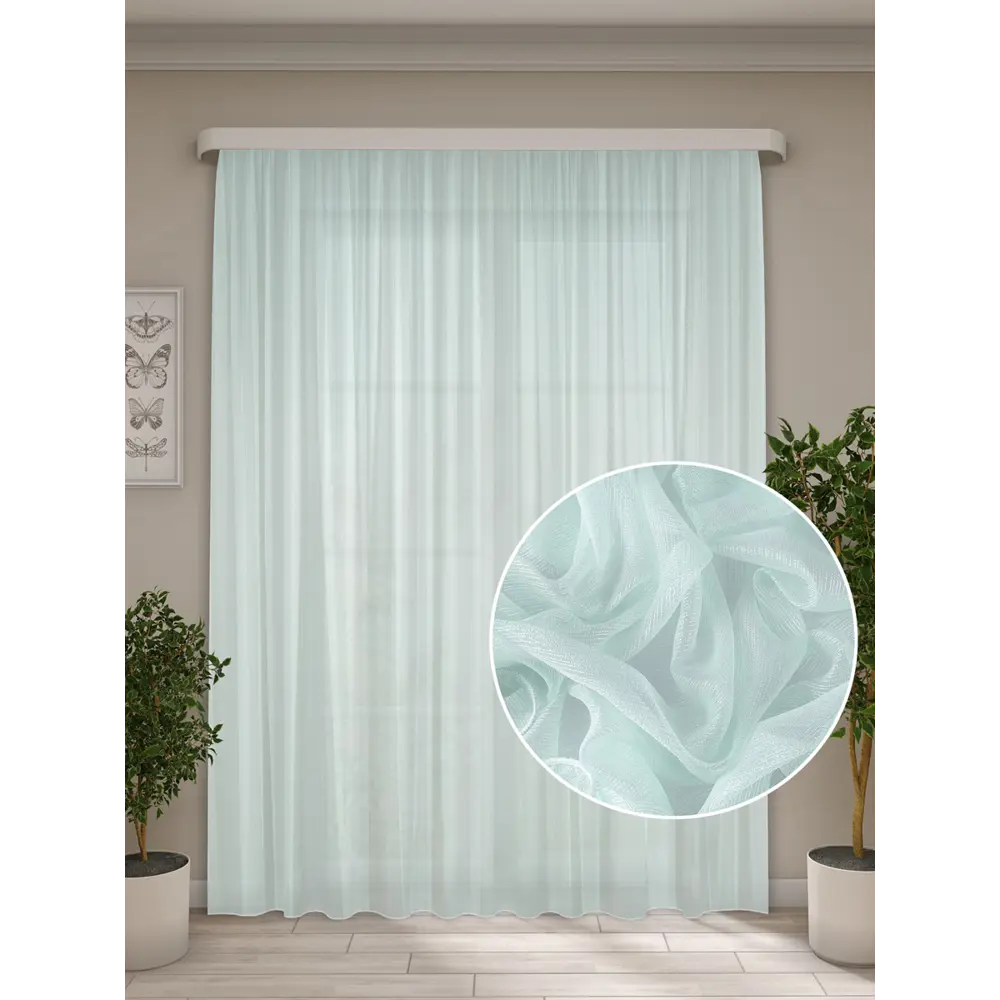 Фото Тюль на шторной ленте Эстэ 200x270 см цвет бирюзовый