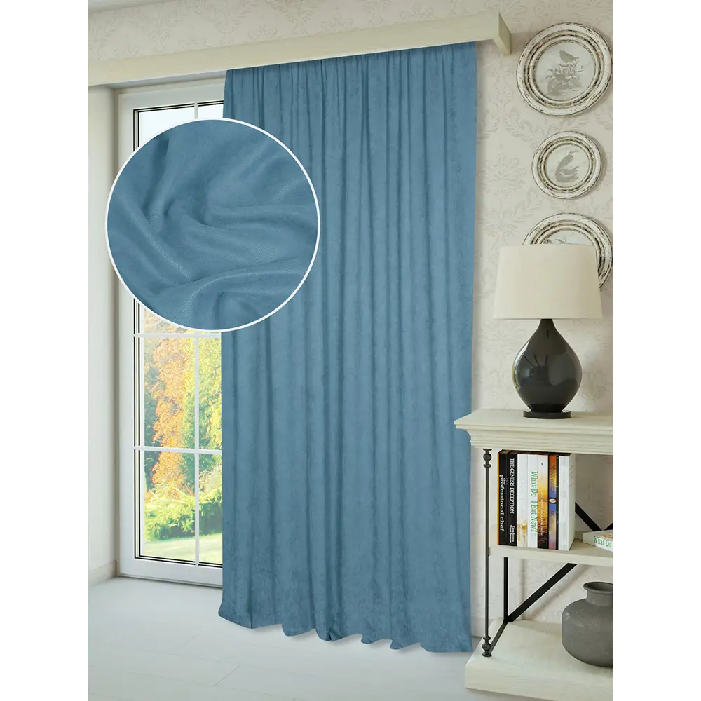 Фото 7 Штора на шторной ленте Канвас 200x280 см цвет синий Фото 7 Штора на шторной ленте Канвас 200x280 см цвет синий