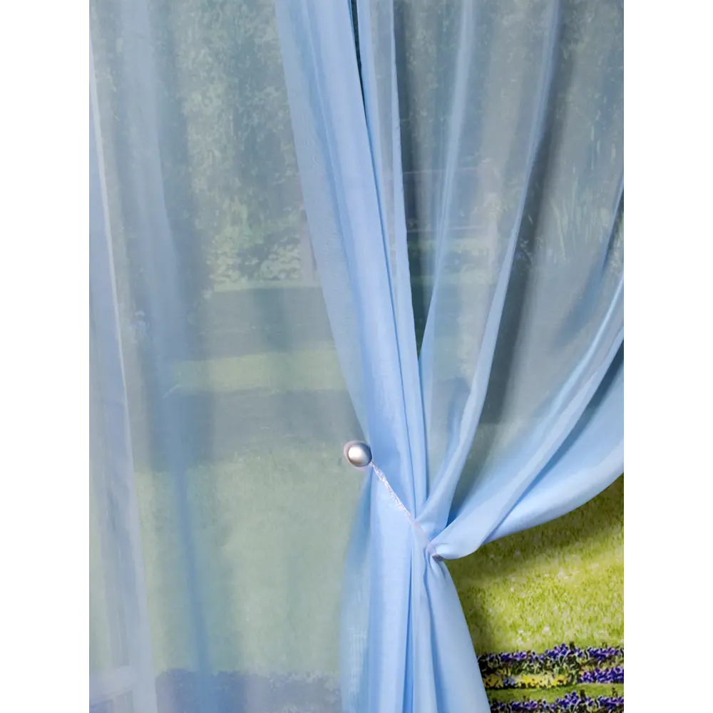 Фото 4 Тюль на петлях для кухни 140x300 см цвет голубой Фото 4 Тюль на петлях для кухни 140x300 см цвет голубой