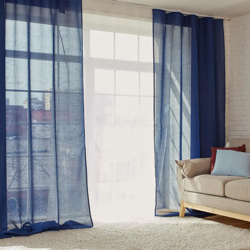 Фото 8 Штора на шторной ленте "Блеск" 290x270 см цвет синий