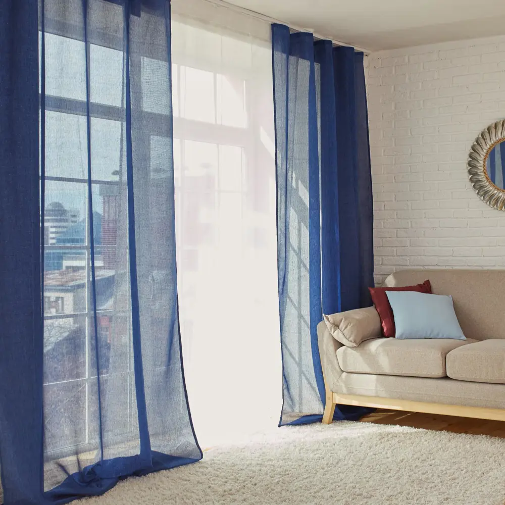 Фото 9 Штора на шторной ленте "Блеск" 290x270 см цвет синий