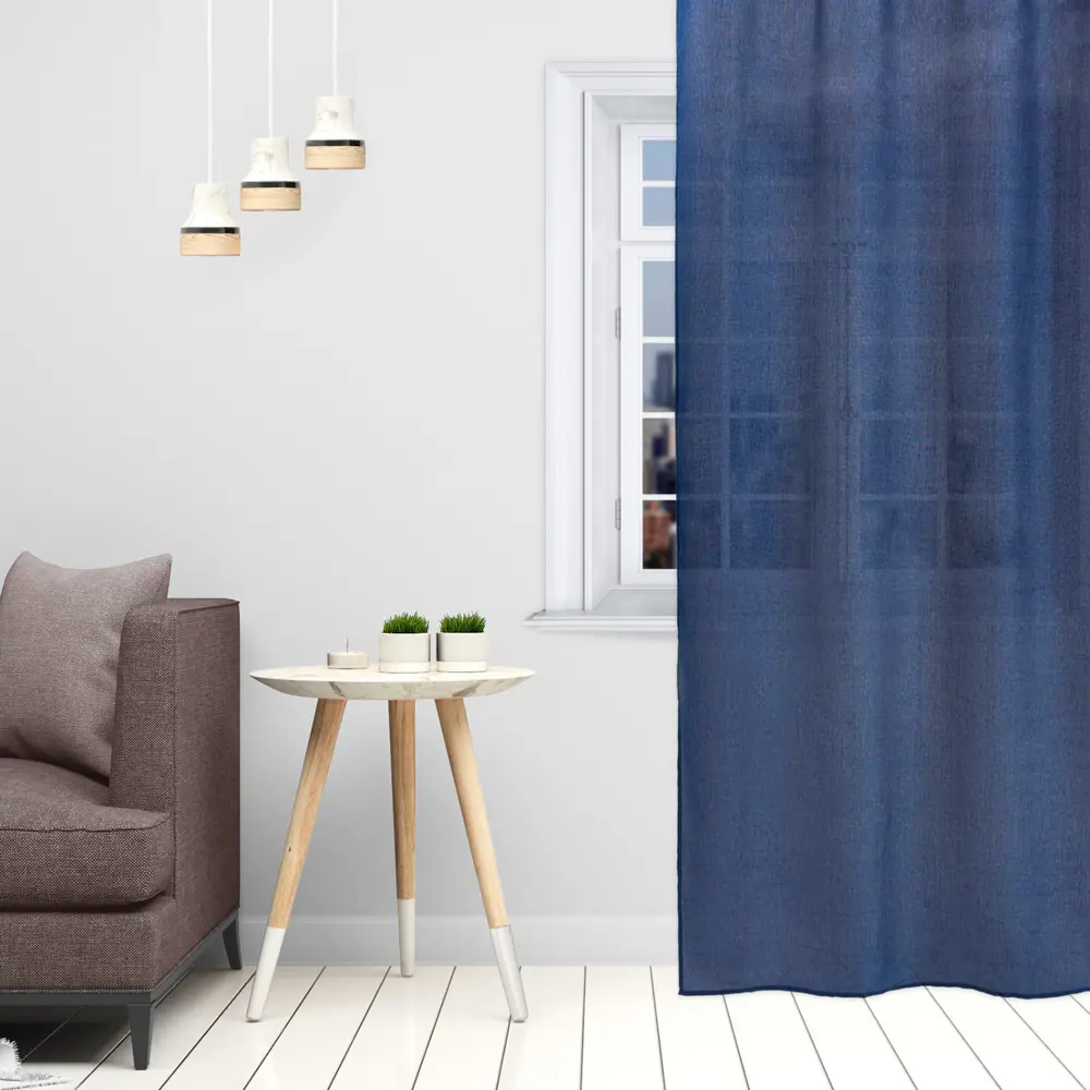 Фото Штора на шторной ленте "Блеск" 290x270 см цвет синий