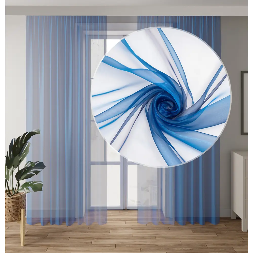 Фото Тюль на шторной ленте органза однотонная 400x250 см цвет синий Фото Тюль на шторной ленте органза однотонная 400x250 см цвет синий