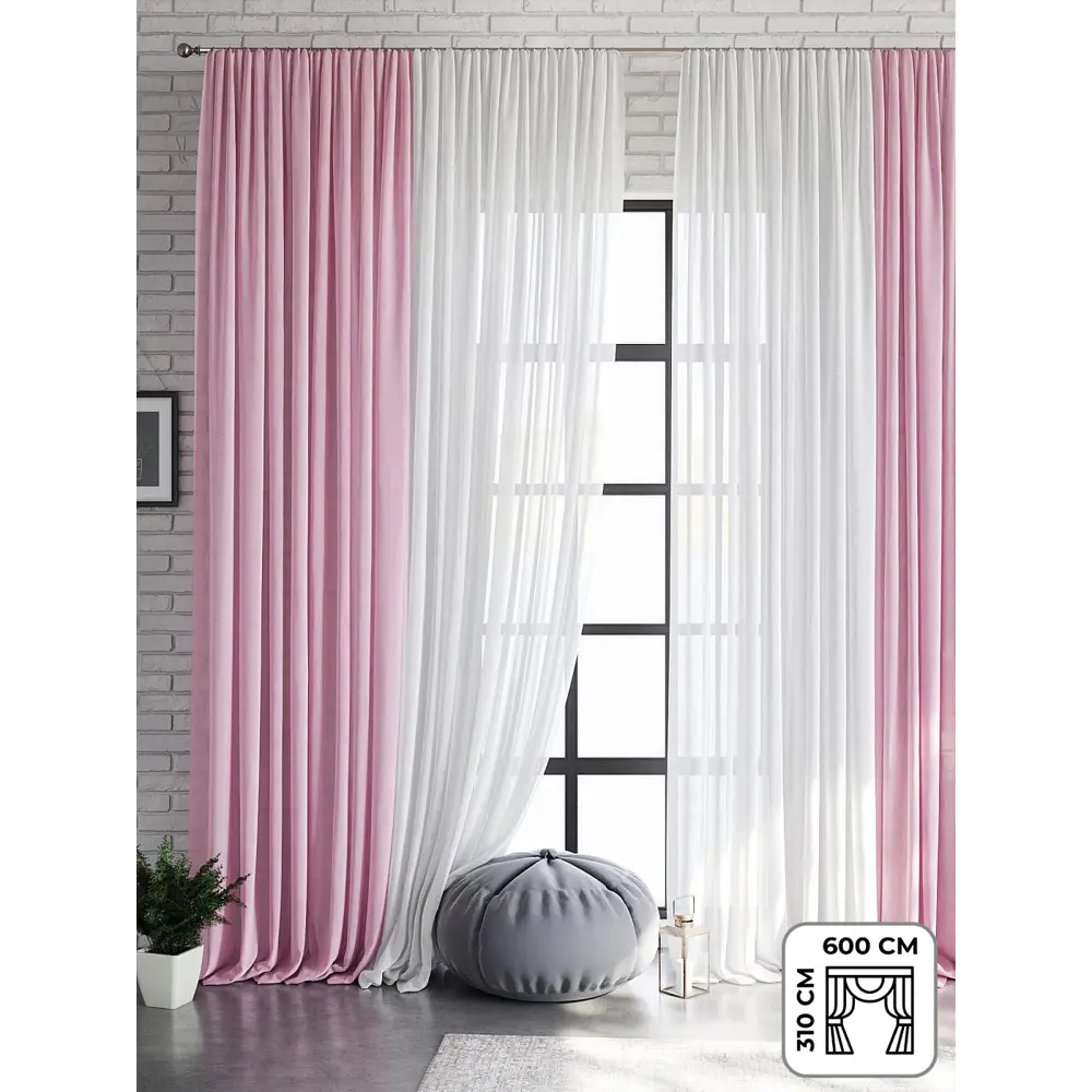 Фото Тюль на шторной ленте Helga Минтон 600x310 цвет розовый Фото Тюль на шторной ленте Helga Минтон 600x310 цвет розовый