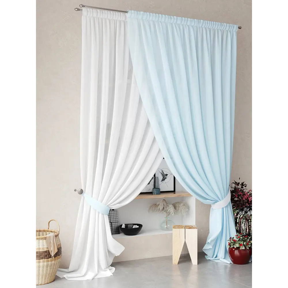 Фото 8 Тюль на шторной ленте Helga Нариа 300x260 цвет голубой