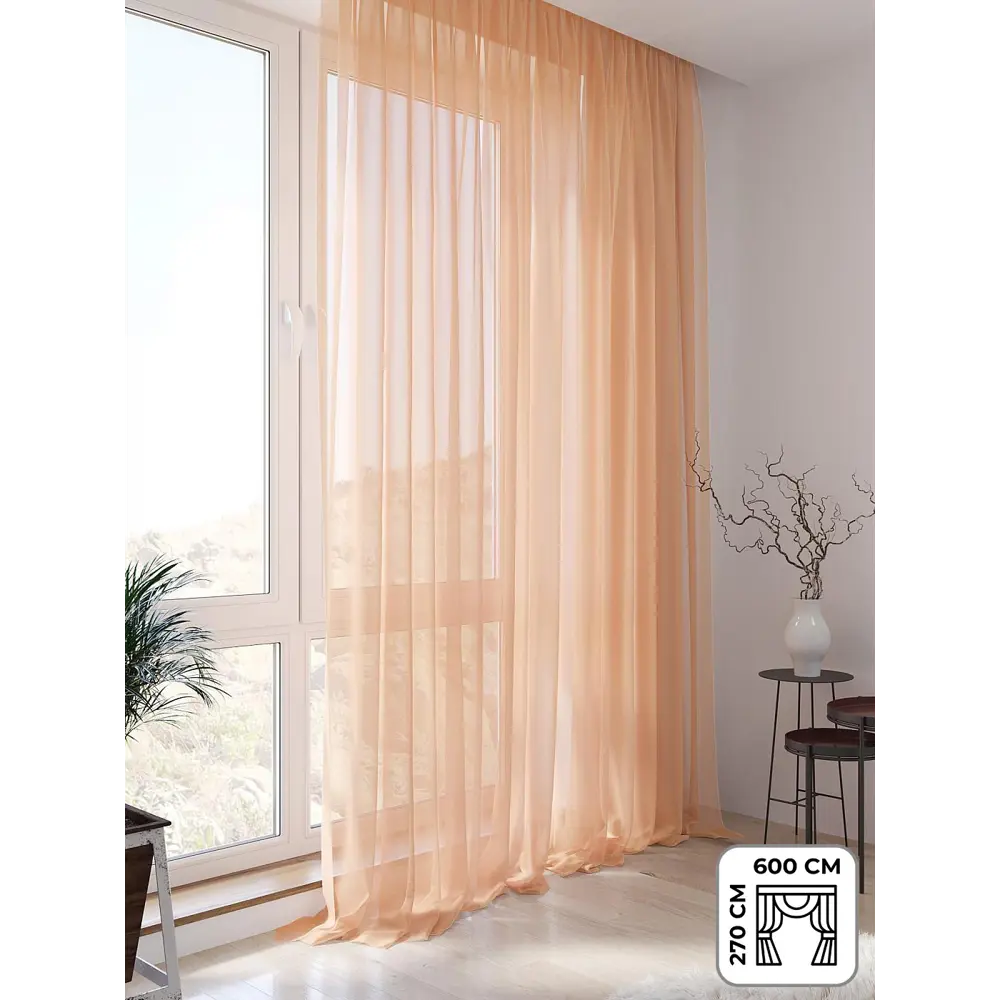 Фото Тюль на шторной ленте Helga Бурцио 600x270 цвет коралл