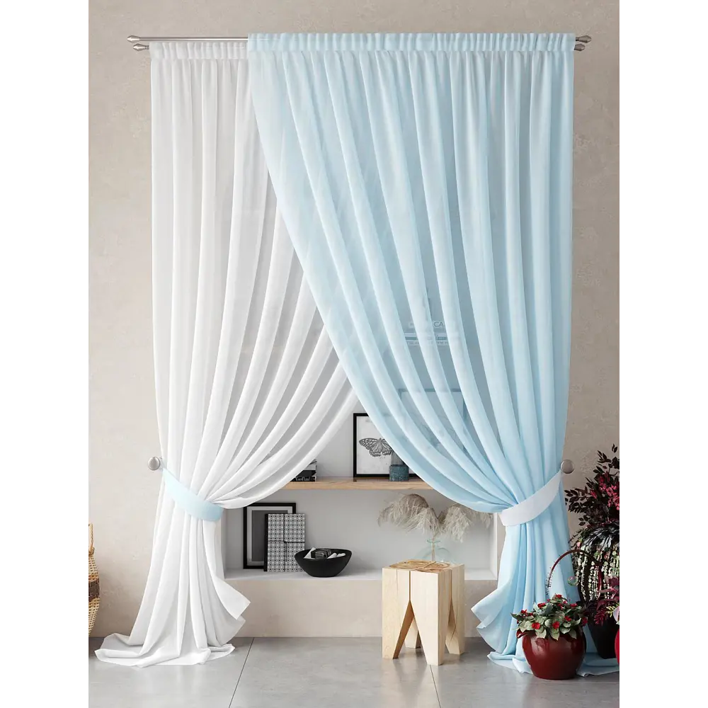 Фото Тюль на шторной ленте Helga Нариа 300x290 цвет голубой