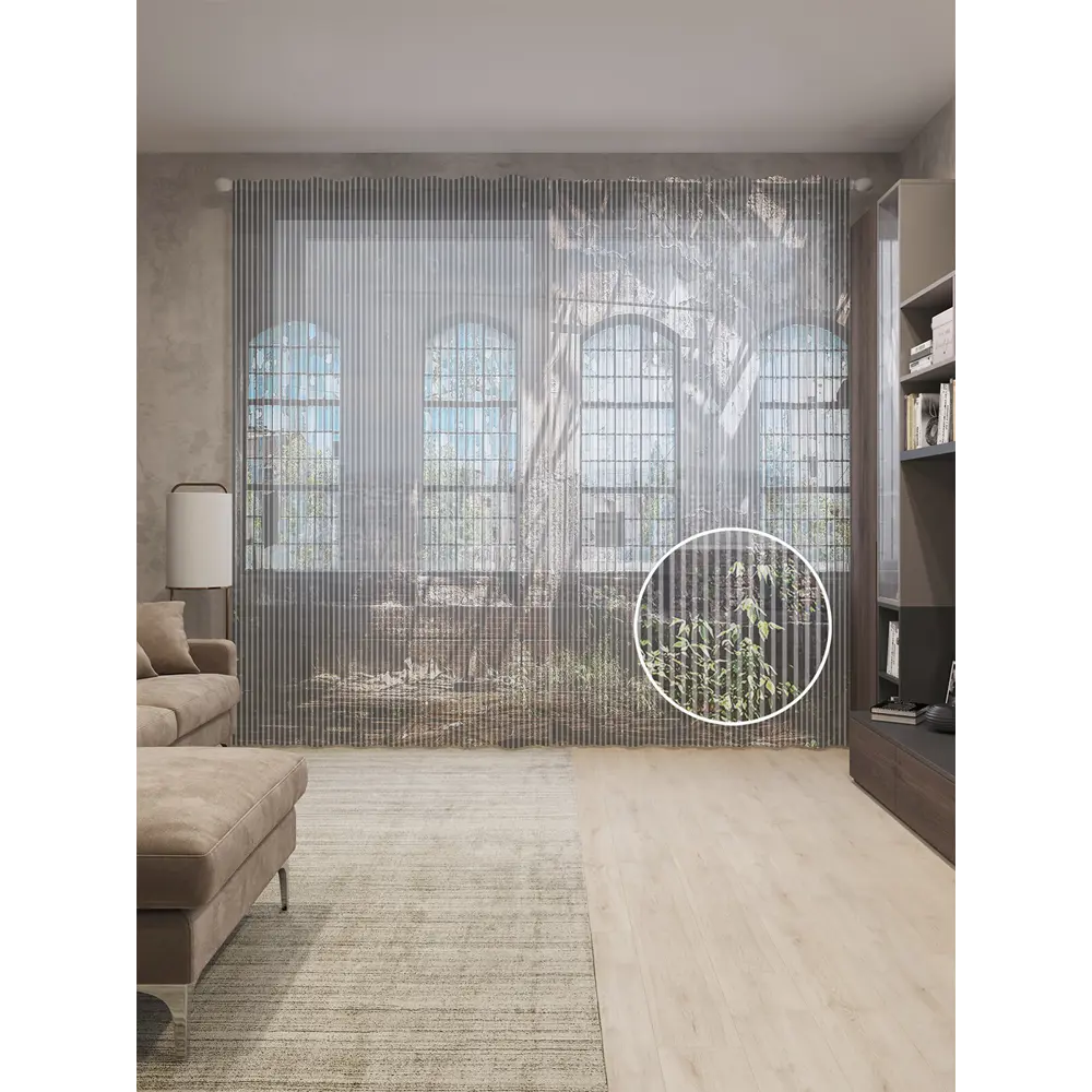 Фото Тюль Joyarty на шторной ленте Заброшенное здание 310x265 см рисунок природный цвет коричневый Фото Тюль Joyarty на шторной ленте Заброшенное здание 310x265 см рисунок природный цвет коричневый