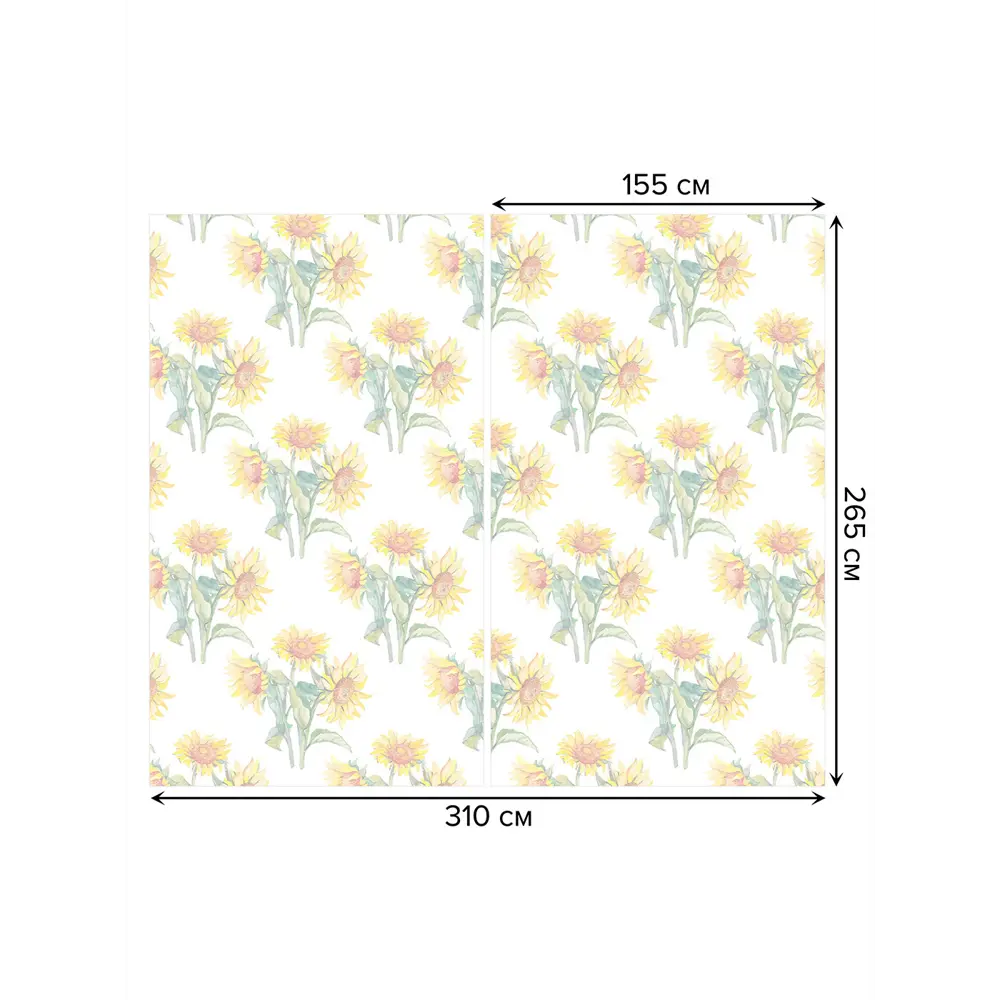Фото 3 Тюль Joyarty на шторной ленте Ряды подсолнухов 310x265 см рисунок растительный цвет желтый