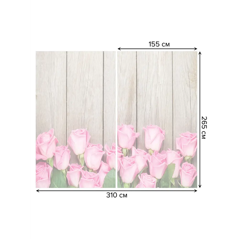 Фото 3 Тюль Joyarty на шторной ленте Розы на деревянных досках 310x265 см рисунок растительный цвет розовый