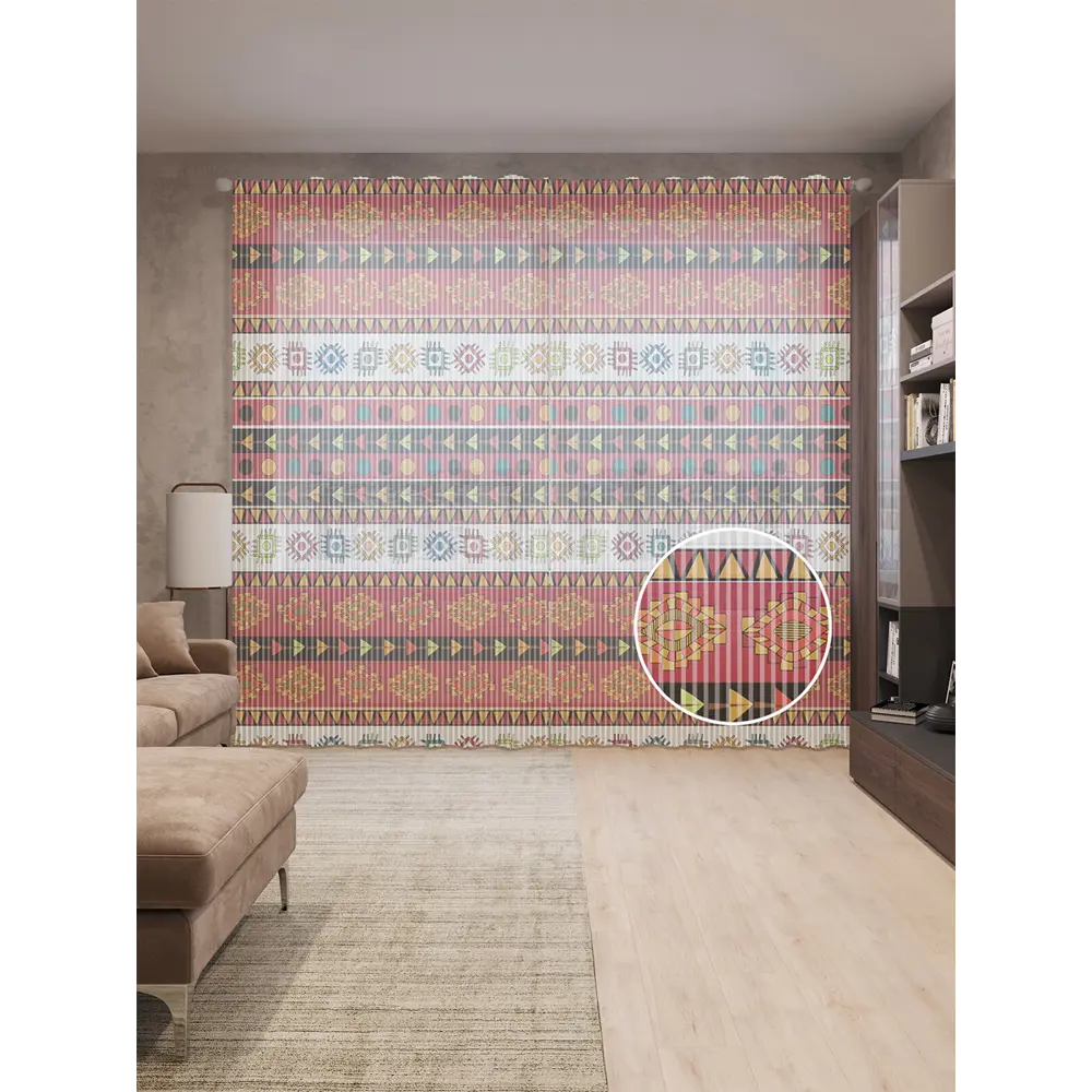 Фото Тюль Joyarty на шторной ленте Воображаемая история 310x265 см рисунок вензель цвет коричневый