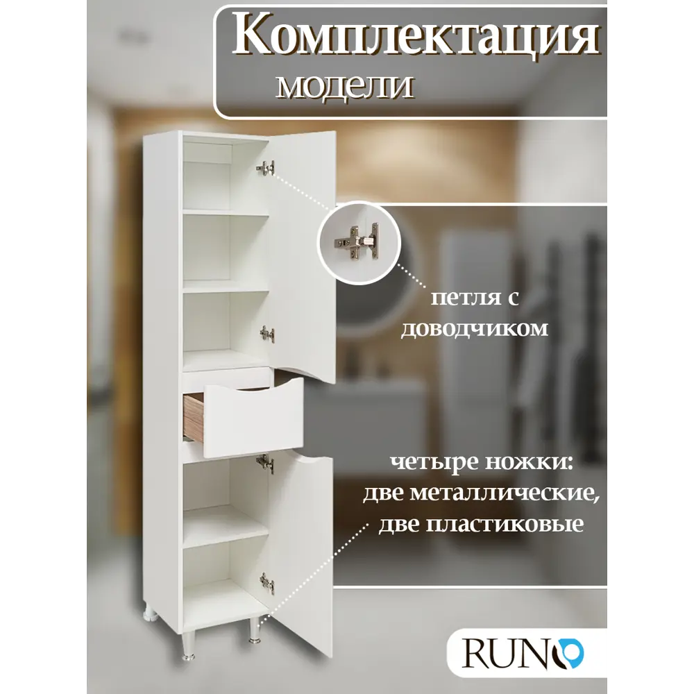 Фото 4 Пенал для ванной комнаты Runo Афина 35 см цвет белый правый Фото 4 Пенал для ванной комнаты Runo Афина 35 см цвет белый правый