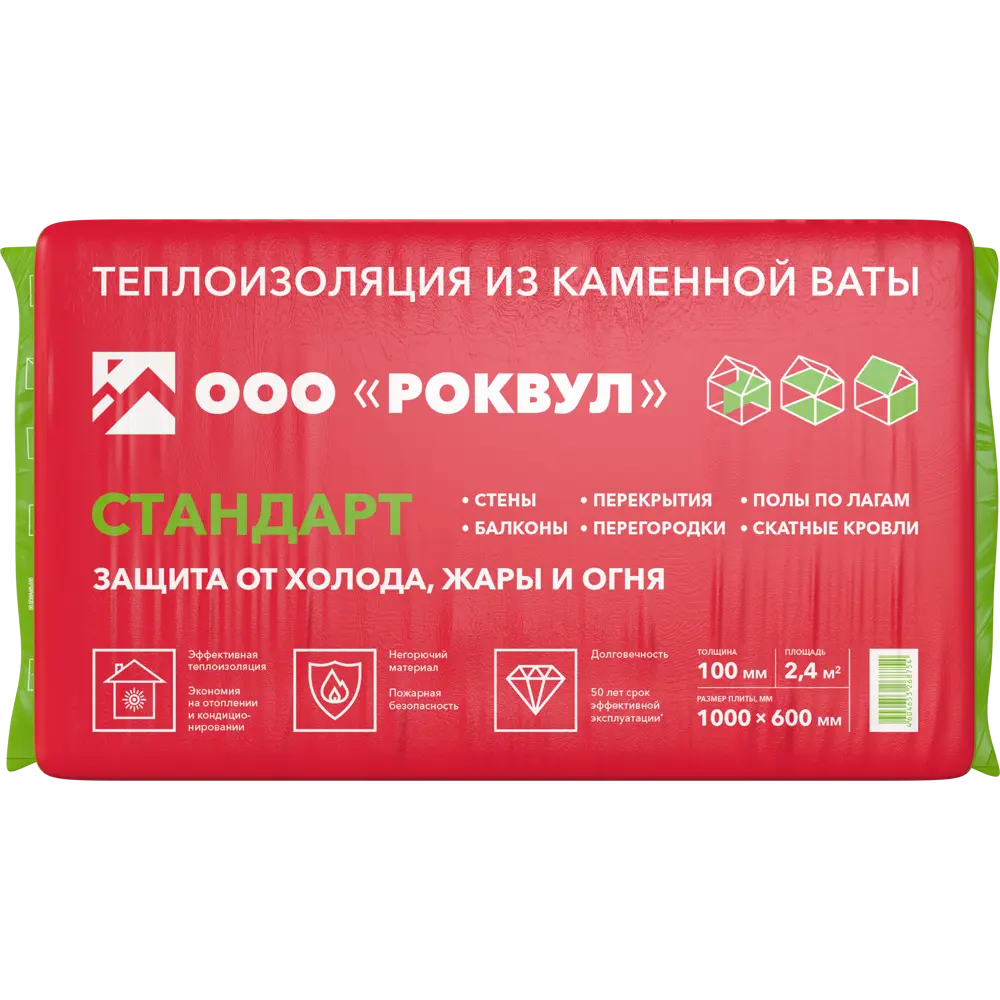 Фото Утеплитель Роквул Стандарт 100 мм 4 шт 600x1000 мм 2.4 м²