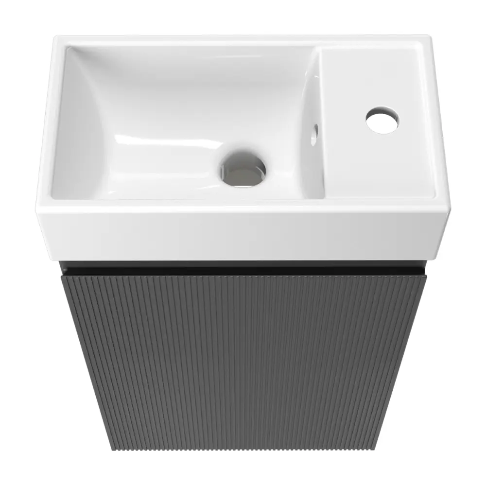 Фото 2 Тумба с раковиной подвесная Wellsee WC Area 20216864R с донным клапаном, сифоном и смесителем цвет серый/серебристый Фото 2 Тумба с раковиной подвесная Wellsee WC Area 20216864R с донным клапаном, сифоном и смесителем цвет серый/серебристый
