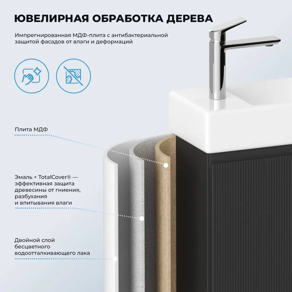 Фото 7 Тумба с раковиной подвесная Wellsee WC Area 20216868R с донным клапаном, сифоном и смесителем цвет серый/серебристый Фото 7 Тумба с раковиной подвесная Wellsee WC Area 20216868R с донным клапаном, сифоном и смесителем цвет серый/серебристый