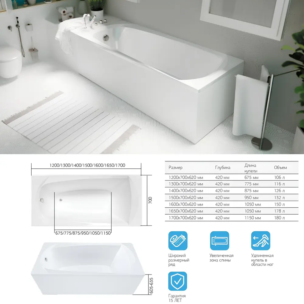 Фото 3 Прямоугольная ванна 1marka ELEGANCE 01эл1270кс2+_nvsb акрил 120x70см Фото 3 Прямоугольная ванна 1marka ELEGANCE 01эл1270кс2+_nvsb акрил 120x70см