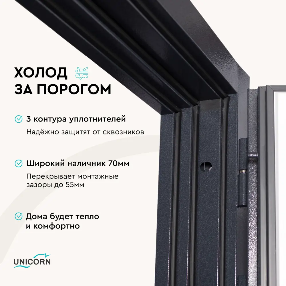 Фото 3 Входная дверь с терморазрывом Unicorn Village optimal левый 205x88см цвет графит букле/белый ларче Фото 3 Входная дверь с терморазрывом Unicorn Village optimal левый 205x88см цвет графит букле/белый ларче