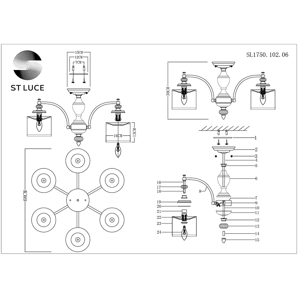 Фото 10 Люстра потолочная ST LUCE SL1750.102.06 CORESIA 6 ламп 12 м² цвет золото
