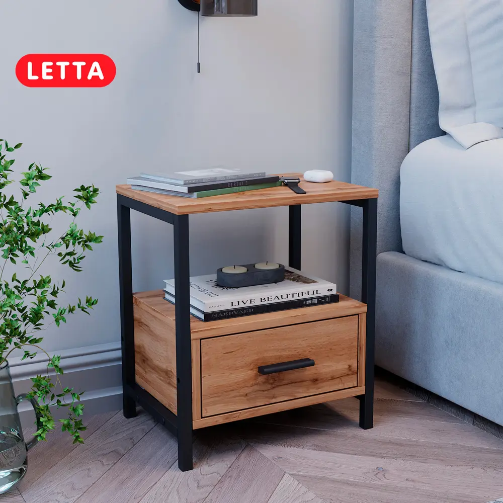 Фото Тумба с выдвижными ящиками Letta 40x47x30 см 1 ящик ЛДСП цвет черный/дуб вотан