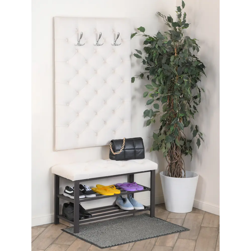 Фото 5 Подставка для обуви Обивка 18 86x51x35 см 2 полки металл цвет молочный