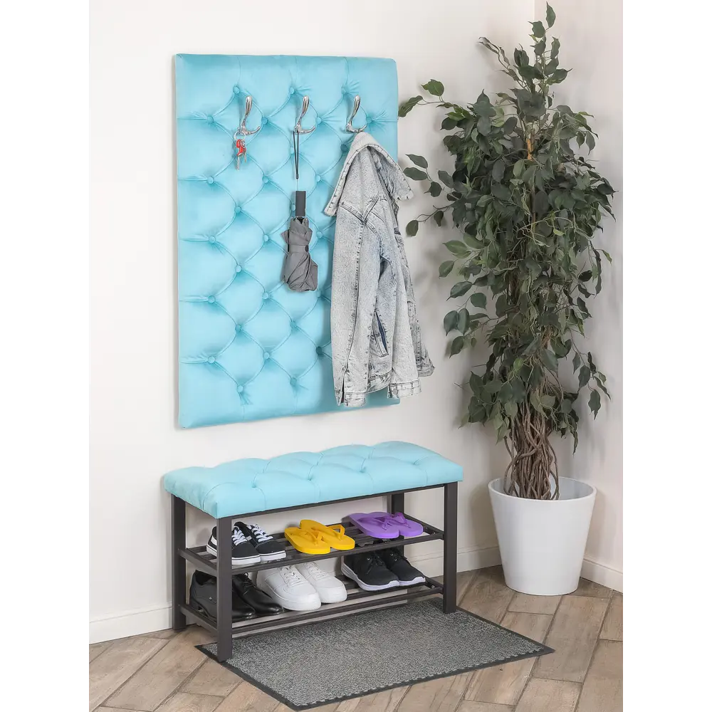 Фото 4 Обувница Обивка 18 86x51x35 см 2 полки металл цвет бирюзовый