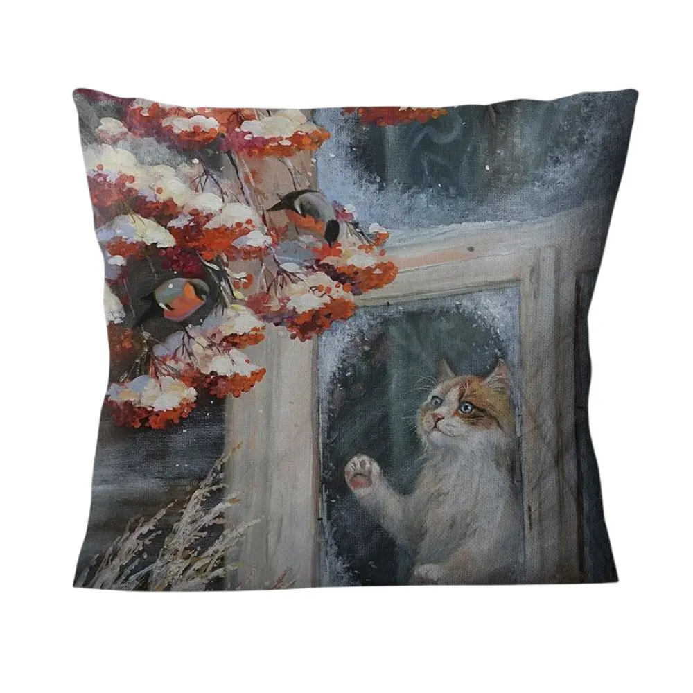 Фото Подушка декоративная Zaberite Котенок и рябина 6501, 40x40 см Фото Подушка декоративная Zaberite Котенок и рябина 6501, 40x40 см