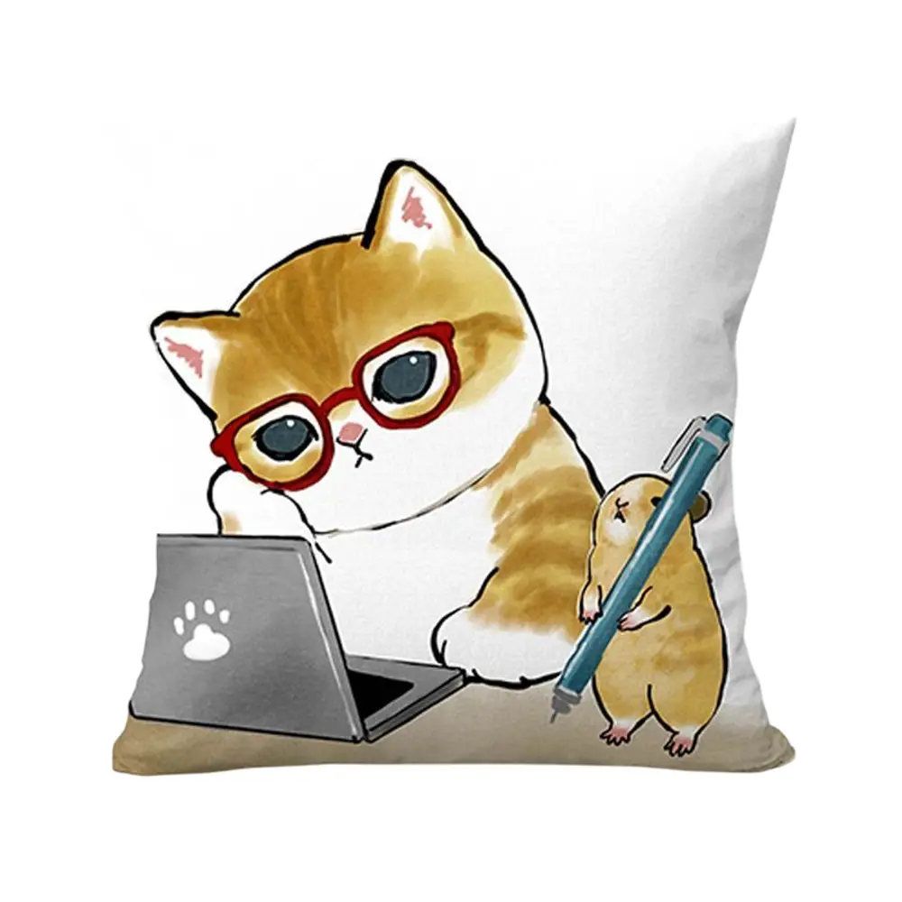 Фото Подушка декоративная Zaberite Котенок Рыжик за компьютером 1807, 40x40 см Фото Подушка декоративная Zaberite Котенок Рыжик за компьютером 1807, 40x40 см