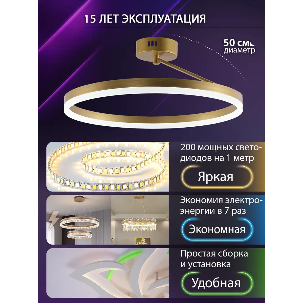 Фото 2 Люстра потолочная светодиодная Natali Kovaltseva Finam с пультом управления 14 м² регулируемый белый свет цвет матовое золото Фото 2 Люстра потолочная светодиодная Natali Kovaltseva Finam с пультом управления 14 м² регулируемый белый свет цвет матовое золото