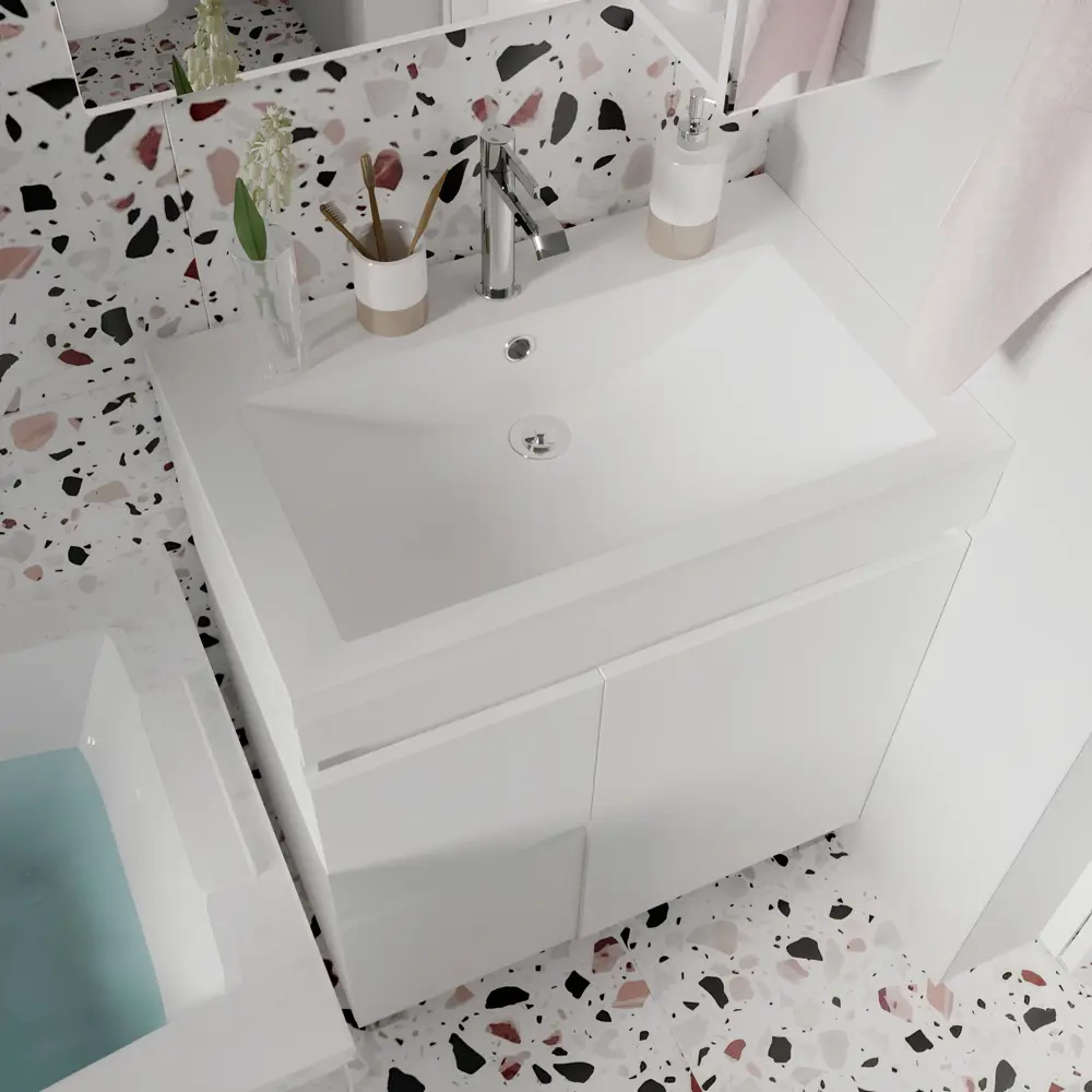 Фото 6 Тумба под раковину в ванную напольная 1Marka Cube 75 см цвет белый Фото 6 Тумба под раковину в ванную напольная 1Marka Cube 75 см цвет белый