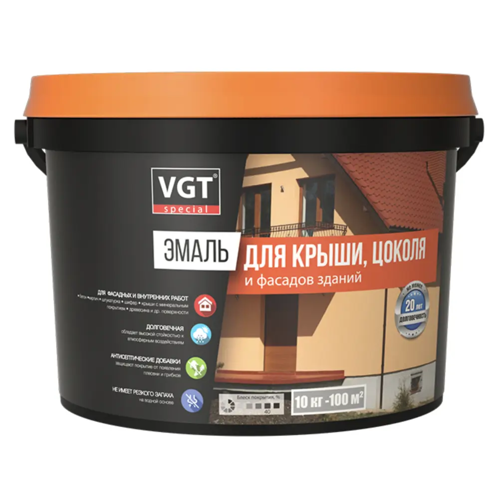 Фото Эмаль для крыши цоколя и фасадов зданий VGT полуглянцевая каштановая 10 кг Фото Эмаль для крыши цоколя и фасадов зданий VGT полуглянцевая каштановая 10 кг