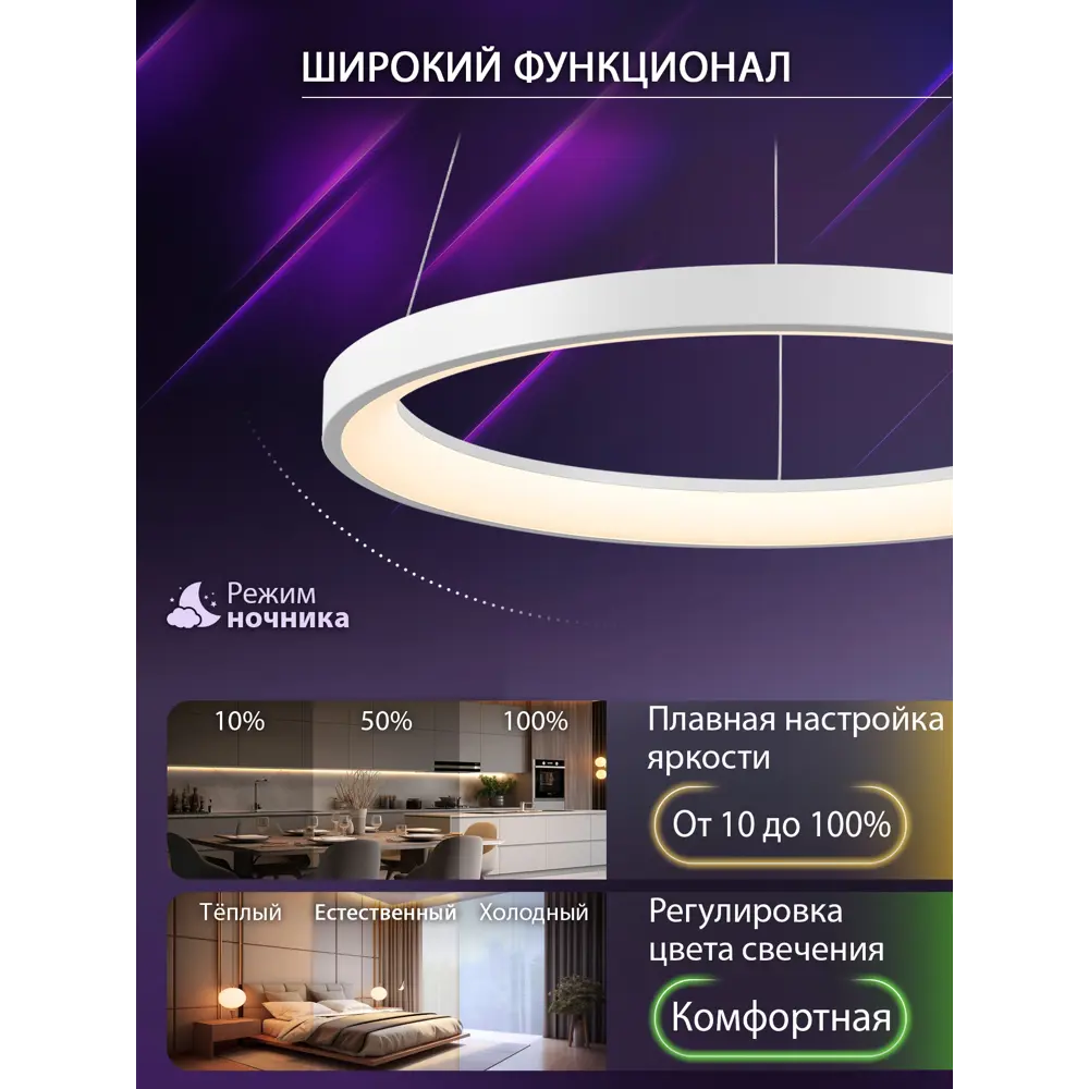 Фото 6 Светильник подвесной светодиодный Natali Kovaltseva Innovation style 83139 с пультом управления 15 м² регулируемый белый свет цвет белый Фото 6 Светильник подвесной светодиодный Natali Kovaltseva Innovation style 83139 с пультом управления 15 м² регулируемый белый свет цвет белый