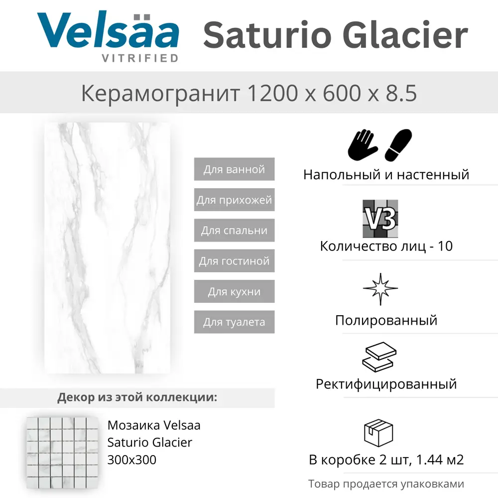 Фото 2 Керамогранит Velsaa Saturio glacier RP-91893_KRD 60x120см цвет белый Фото 2 Керамогранит Velsaa Saturio glacier RP-91893_KRD 60x120см цвет белый