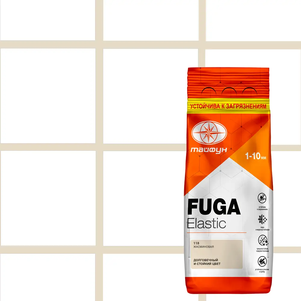 Фото Затирка цементная Тайфун Fuga Elastic №118 цвет жасминовый 2 кг Фото Затирка цементная Тайфун Fuga Elastic №118 цвет жасминовый 2 кг
