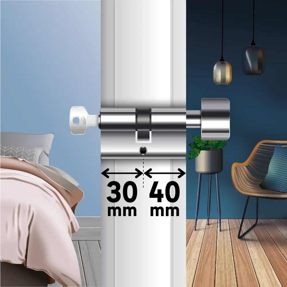 Фото 6 Цилиндр Standers TTAL1-3040NBCR, 30x40 мм, ключ/вертушка, цвет хром Фото 6 Цилиндр Standers TTAL1-3040NBCR, 30x40 мм, ключ/вертушка, цвет хром