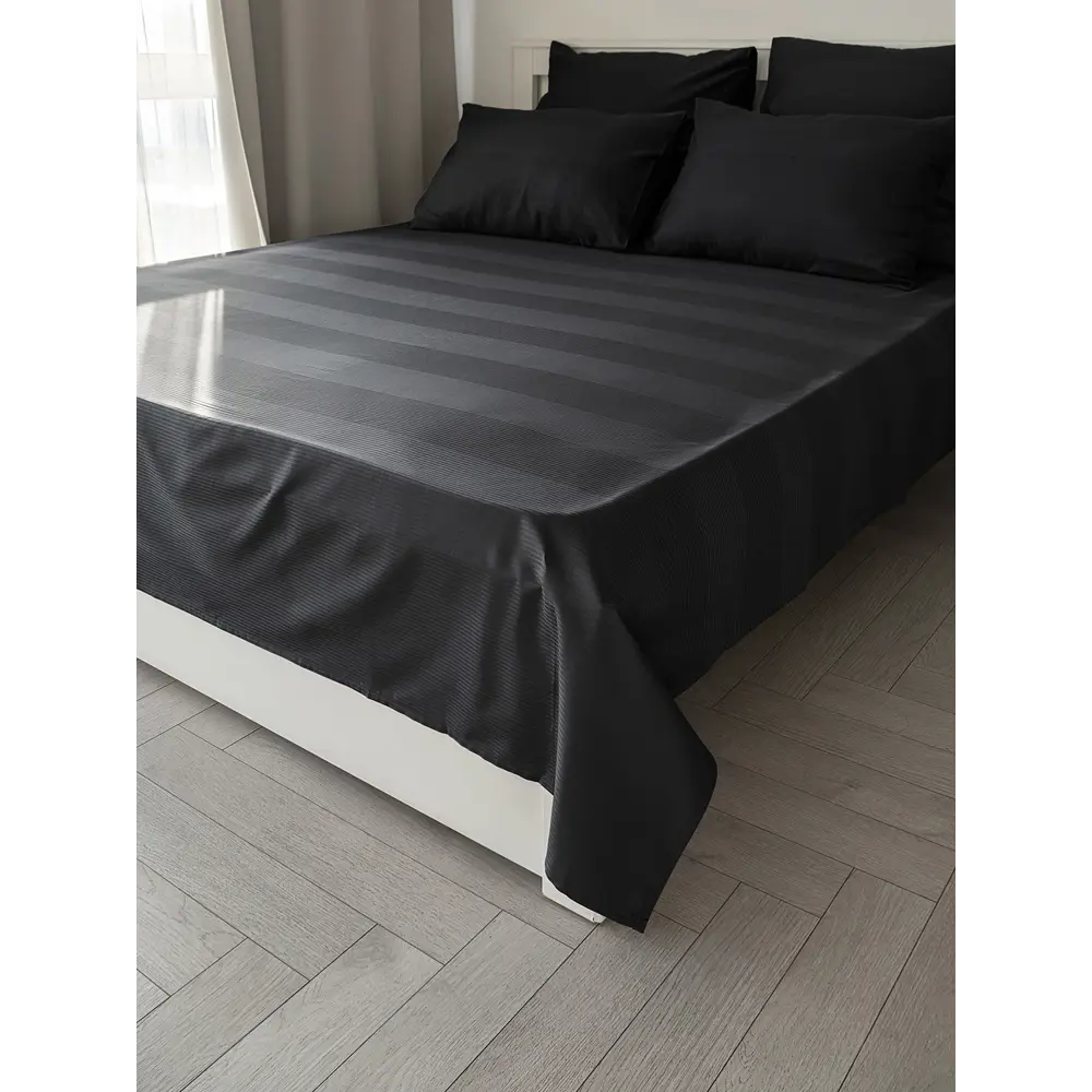 Фото 2 Простыня Denastia BASIC COLLECTION 250x240 см сатин без резинки цвет черный Фото 2 Простыня Denastia BASIC COLLECTION 250x240 см сатин без резинки цвет черный