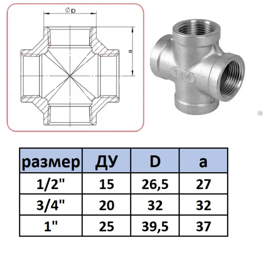 Фото 3 Крестовина Ifitting MG-DCF 1"x1"x1"x1" ВР нержавеющая сталь Фото 3 Крестовина Ifitting MG-DCF 1"x1"x1"x1" ВР нержавеющая сталь