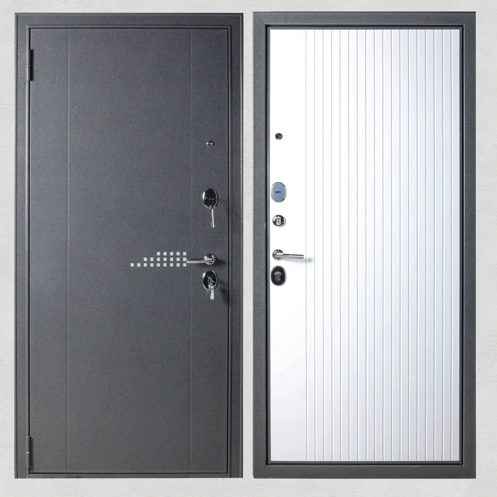 Фото Входная дверь Kvarta TE левый 205x86см цвет серый/эмаль белоснежная