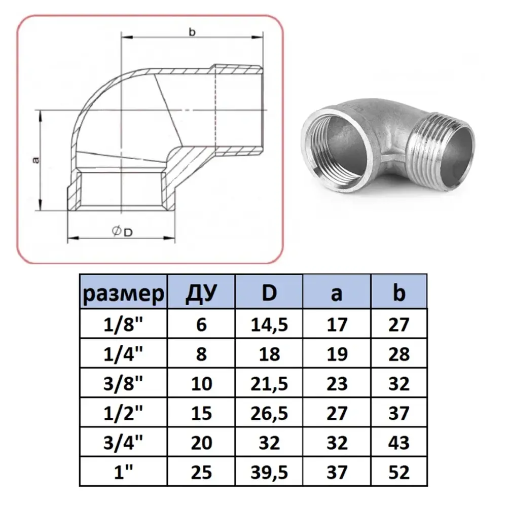 Фото 4 Отвод 90° Ifitting 1 1/2"x1 1/2" НР-ВР нержавеющая сталь MG-FEDM40/4 Фото 4 Отвод 90° Ifitting 1 1/2"x1 1/2" НР-ВР нержавеющая сталь MG-FEDM40/4