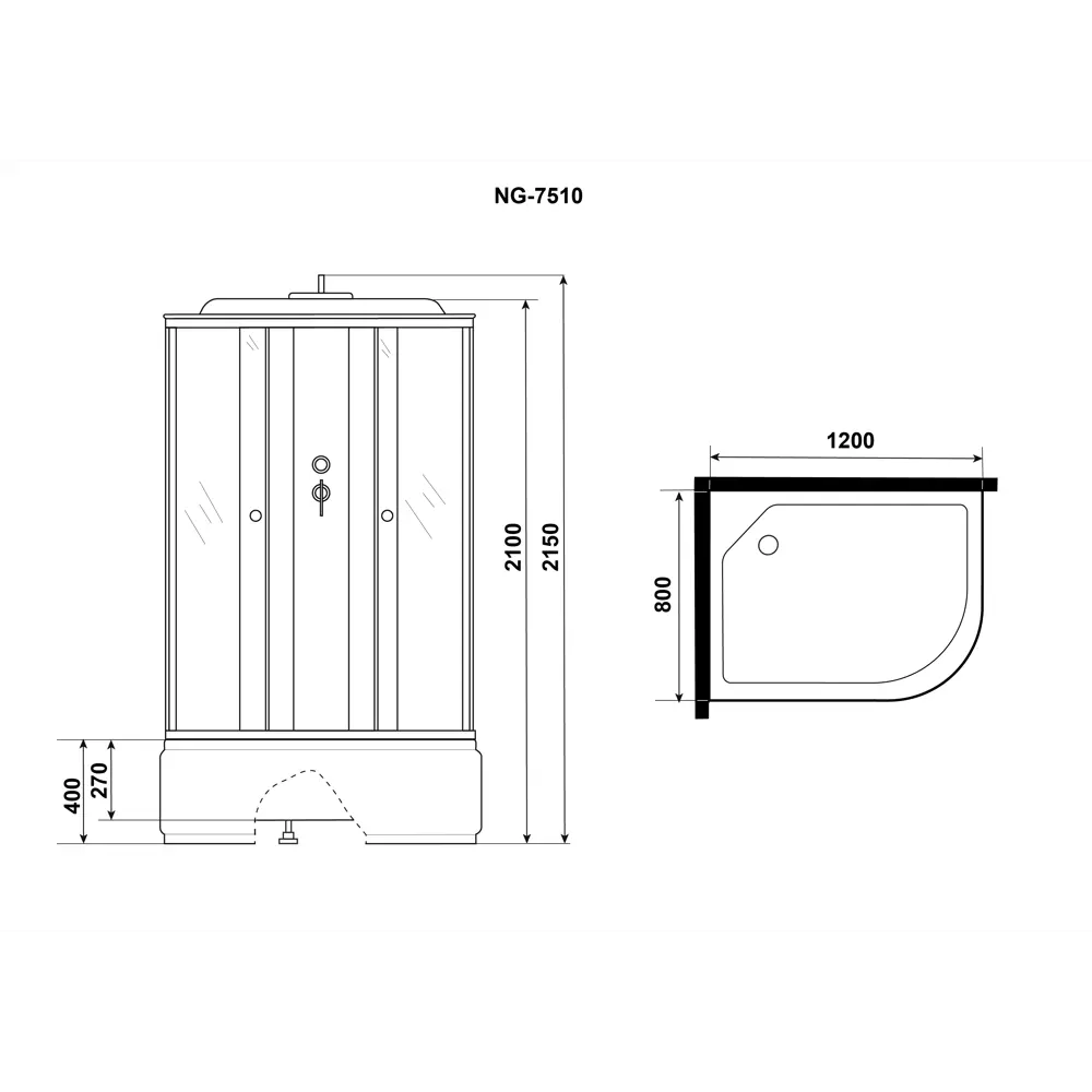 Фото 3 Душевая кабина Niagara NG-7510-14L Black 120x80x215 высокий поддон ассиметричный 40см стекло мозаика Фото 3 Душевая кабина Niagara NG-7510-14L Black 120x80x215 высокий поддон ассиметричный 40см стекло мозаика