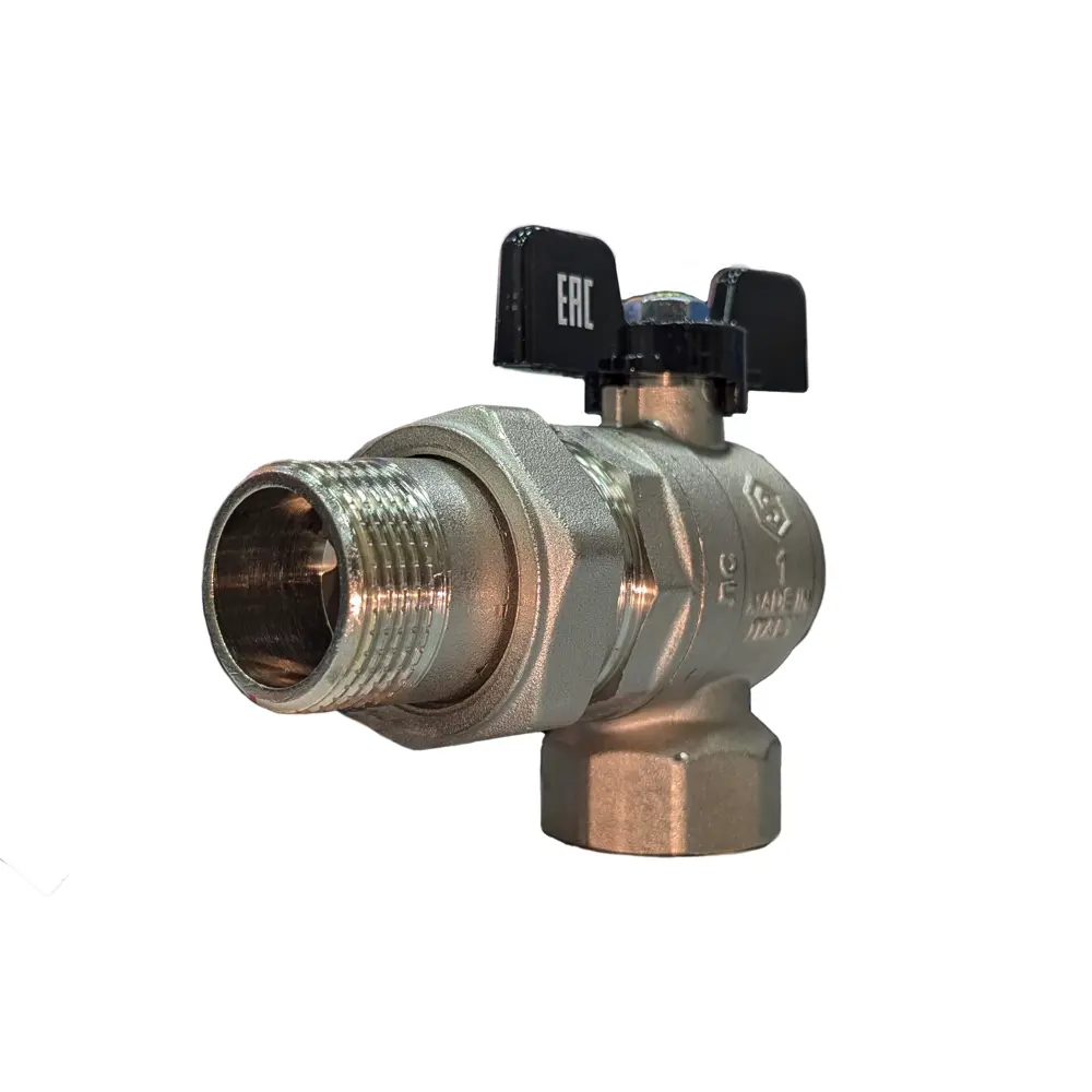 Фото Кран шаровой угловой Stout DN25 PN40 1" латунь ручка бабочка Фото Кран шаровой угловой Stout DN25 PN40 1" латунь ручка бабочка